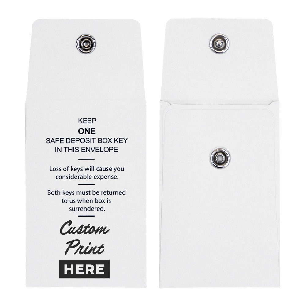 White Custom Snap Lock Key Envelope Shown With Imprint