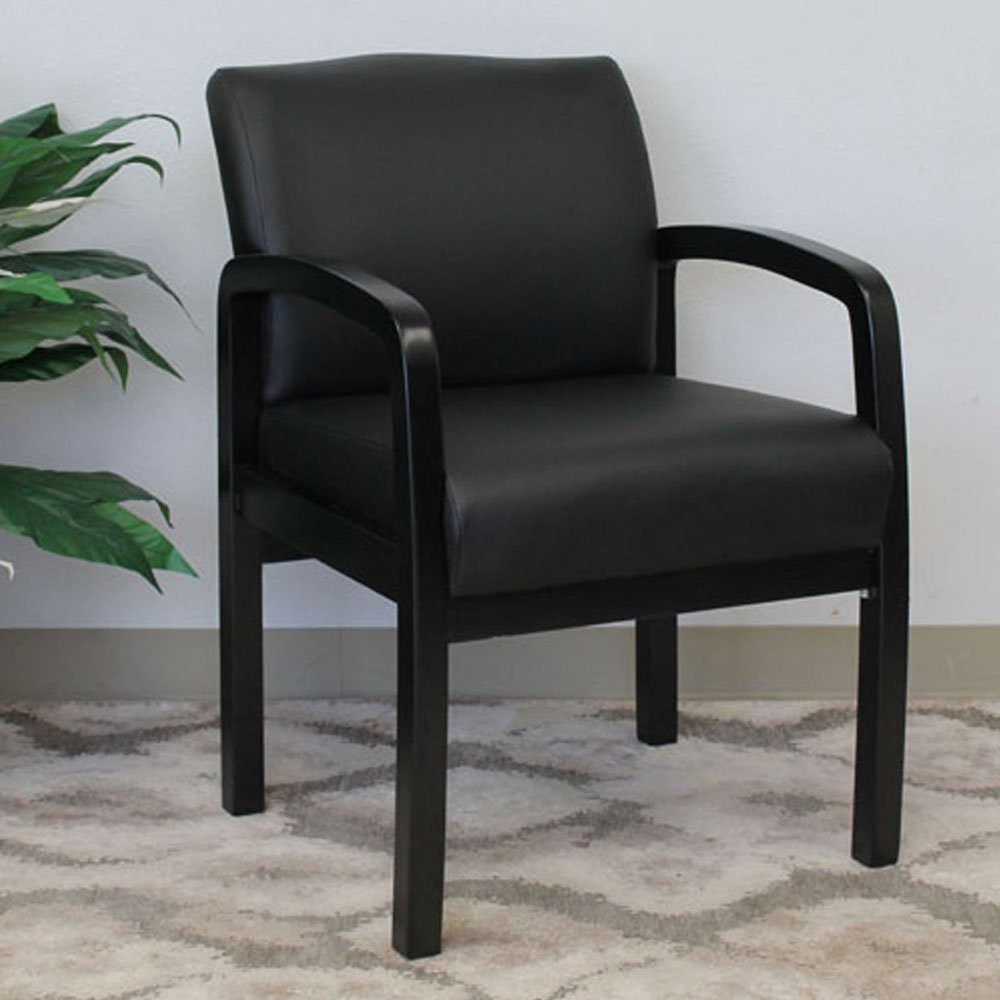 Contemporary Leather Guest Chair w/ Black Wood Legs 