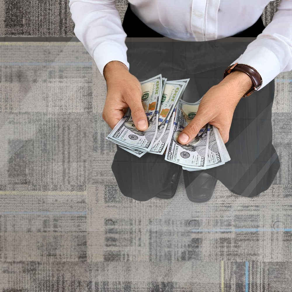 4W ft. x 8L ft. Clear Table w/ Adjustable Height | Transparent Casino Count Room Table - in use