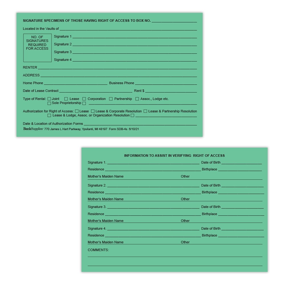 Safe Deposit Box Right of Access Cards