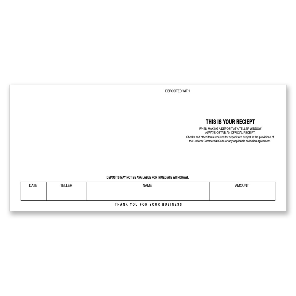 Official Receipt of Deposit - Teller Receipt 2-3/4 x 6,banking supplies, teller window envelopes