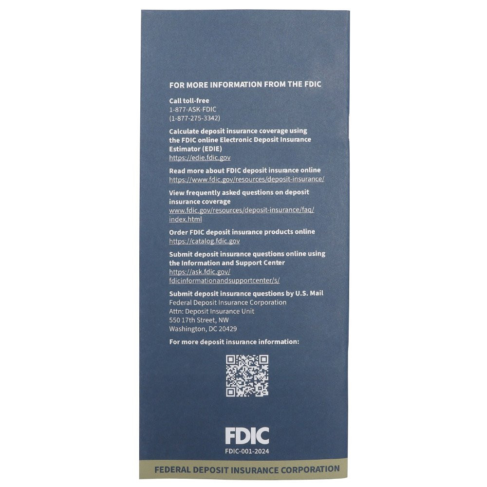 Back cover - FDIC Booklet - Your Insured Deposits - 30 Pages