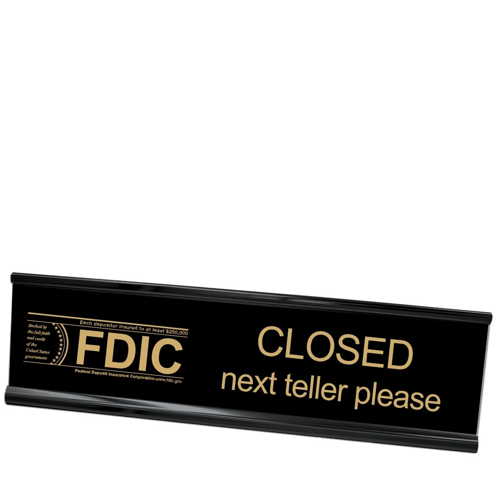 Desk Frame - Next Teller w/ FDIC - Black w/ Gold - Black Frame - 10W x 2H