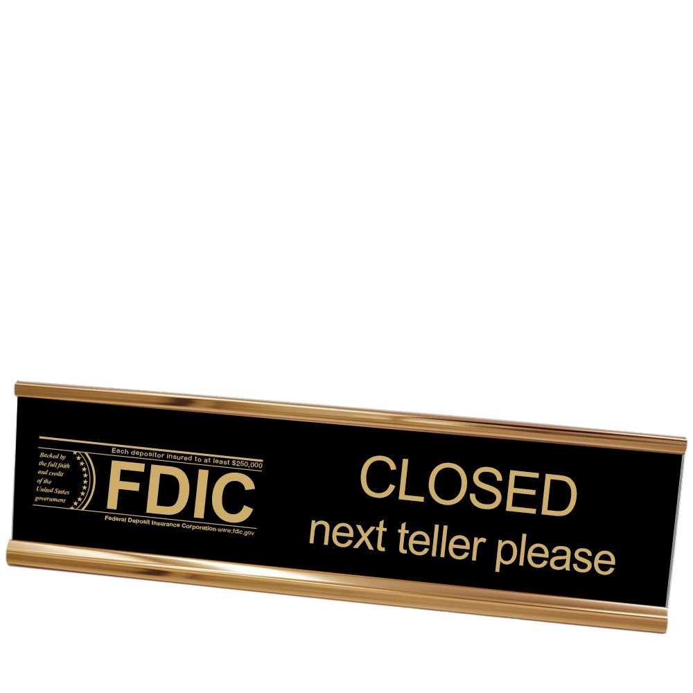 Desk Frame - Next Teller w/ FDIC - Black w/ Gold - Rose Gold Frame - 10W x 2H