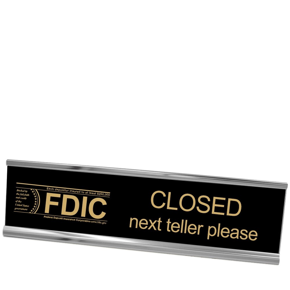 Desk Frame - Next Teller w/ FDIC - Black w/ Gold - Silver Frame - 10W x 2H