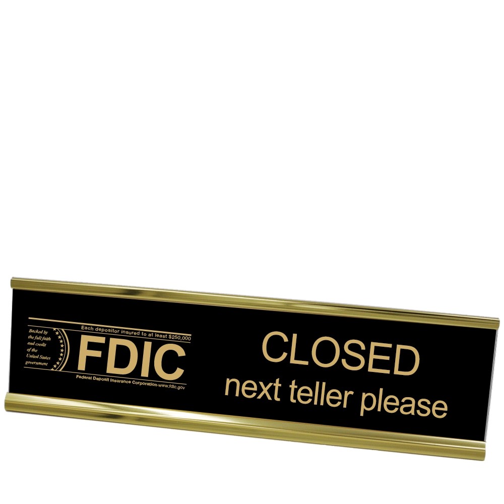 Desk Frame - Next Teller w/ FDIC - Black w/ Gold - Yellow Gold Frame - 10W x 2H
