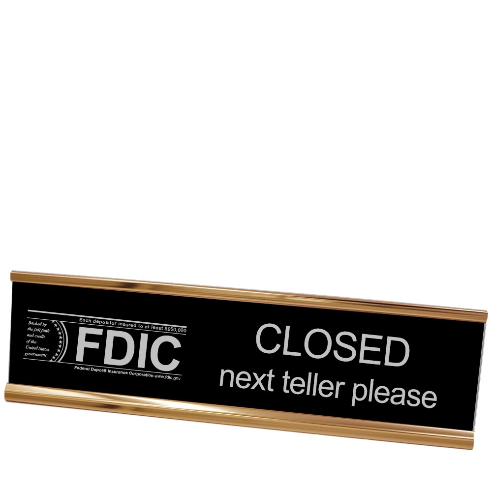 Desk Frame - Next Teller w/ FDIC - Black w/ Silver - Rose Gold Frame - 10W x 2H