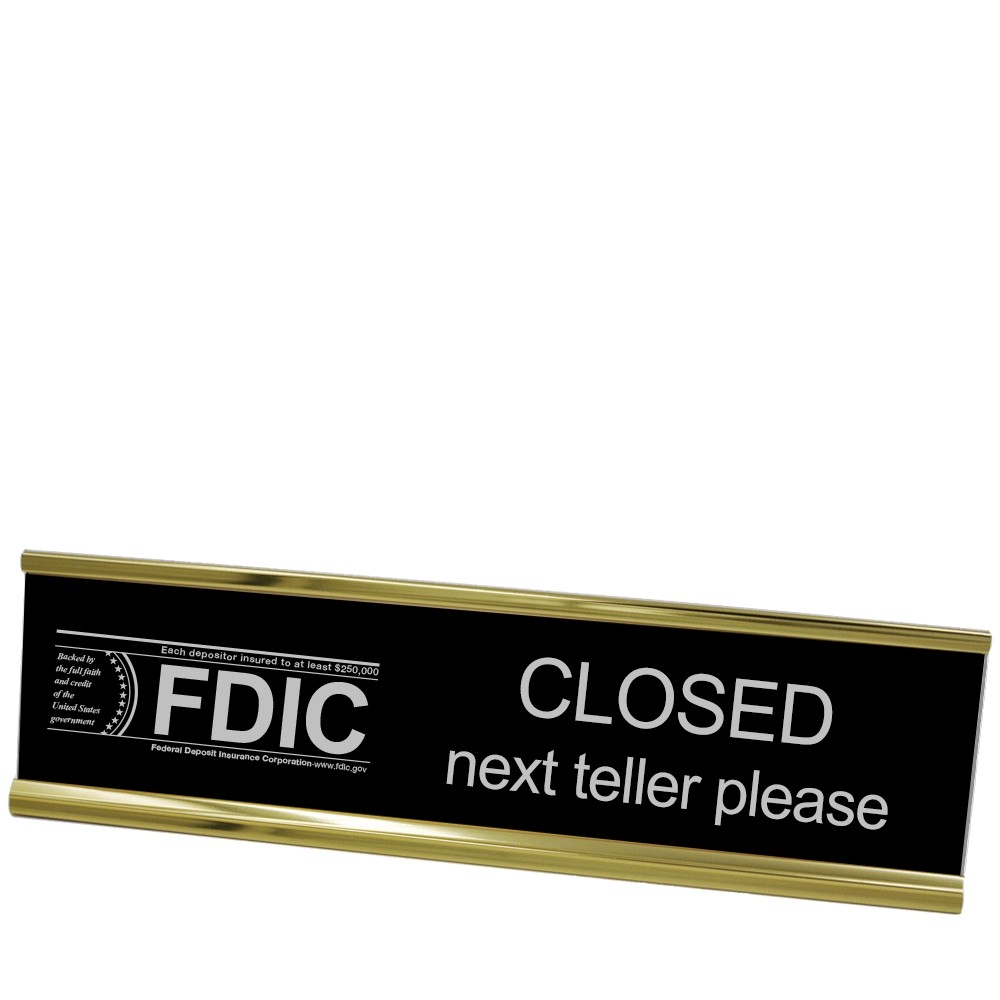 Desk Frame - Next Teller w/ FDIC - Black w/ Silver - Yellow Gold Frame - 10W x 2H