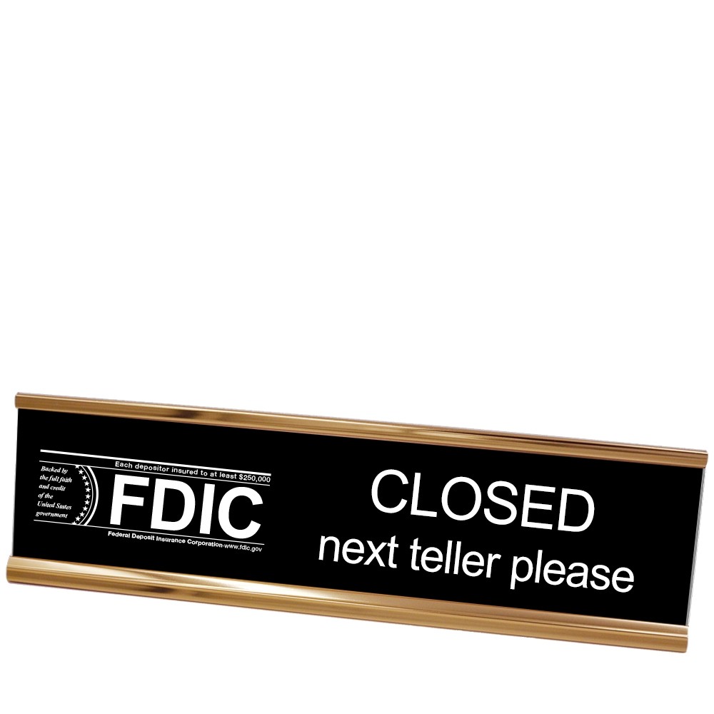 Desk Frame - Next Teller w/ FDIC - Black w/ White - Rose Gold Frame - 10W x 2H