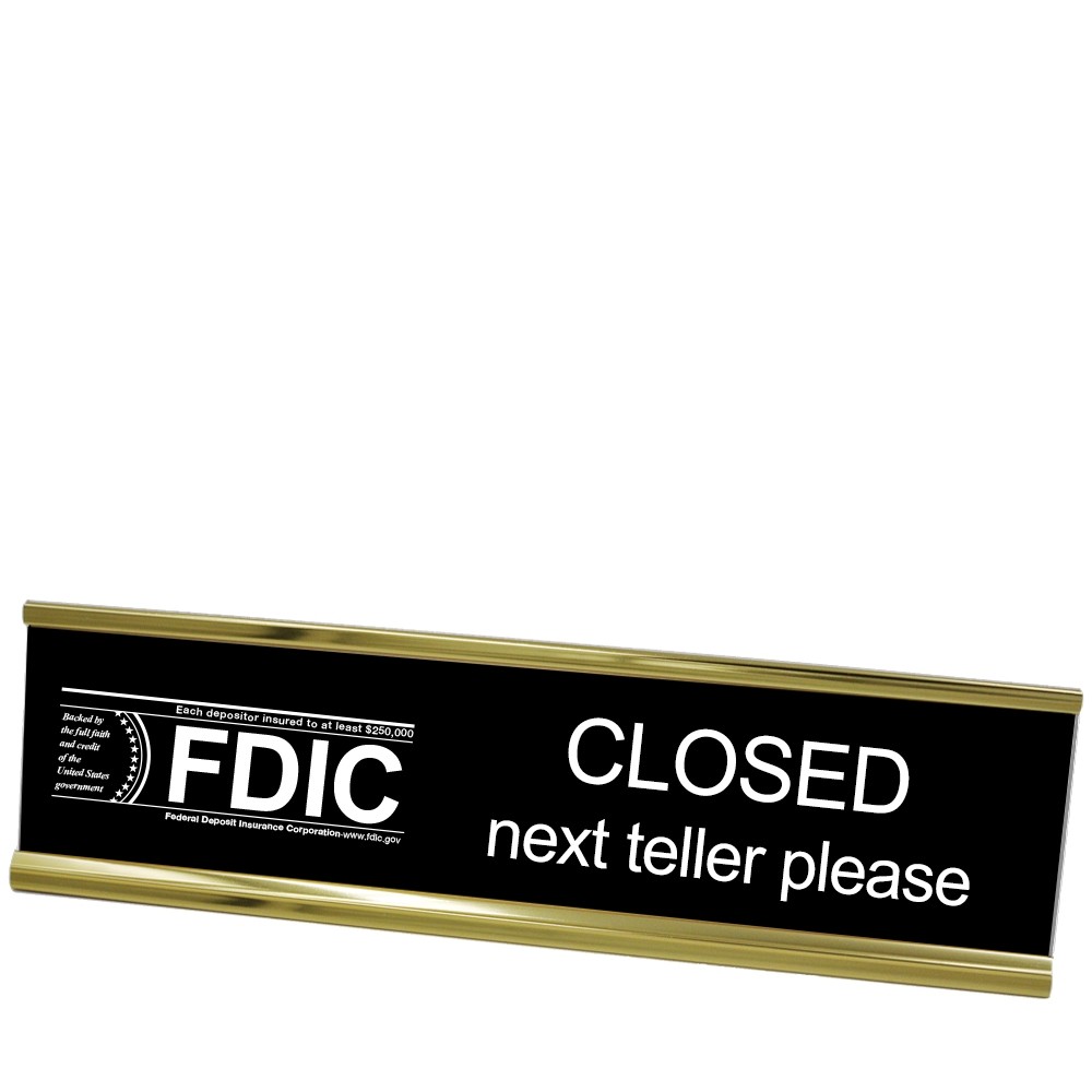Desk Frame - Next Teller w/ FDIC - Black w/ White - Yellow Gold Frame - 10W x 2H 