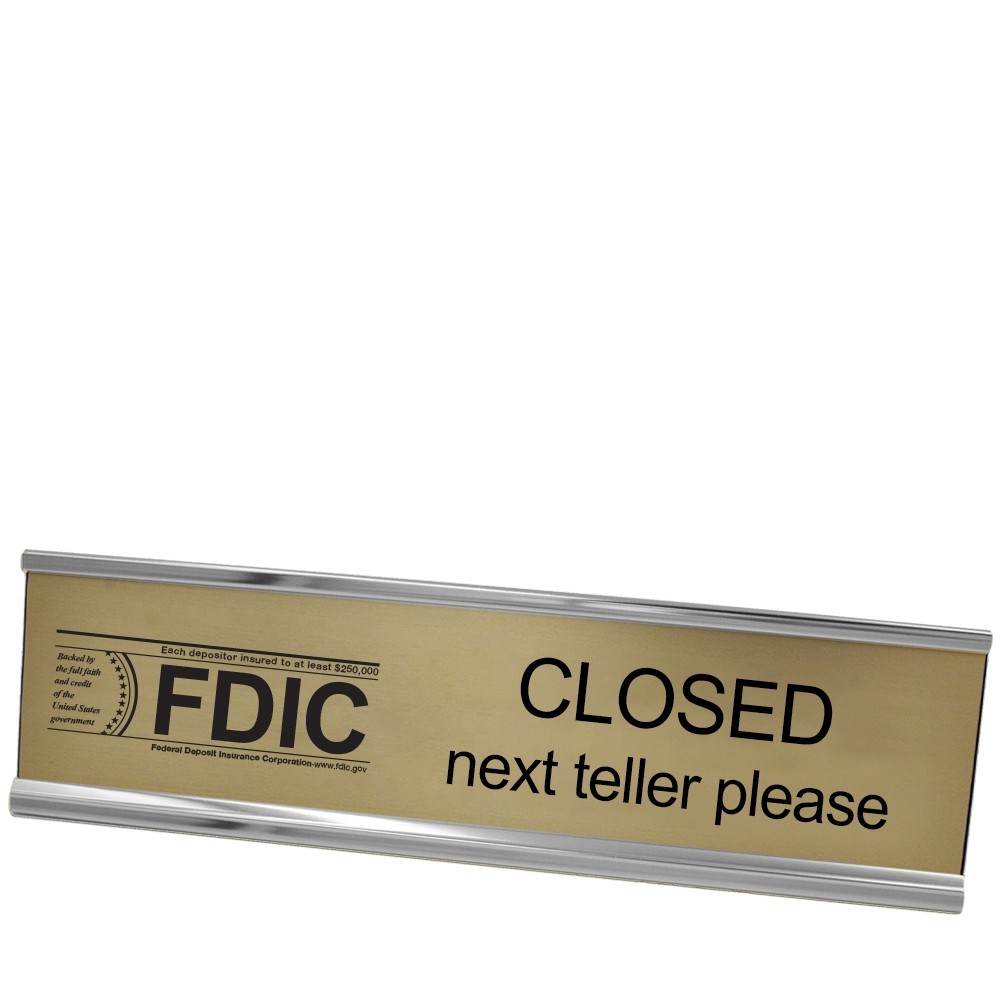 Desk Frame - Next Teller w/ FDIC - Gold w/ Black - Silver Frame - 10W x 2H