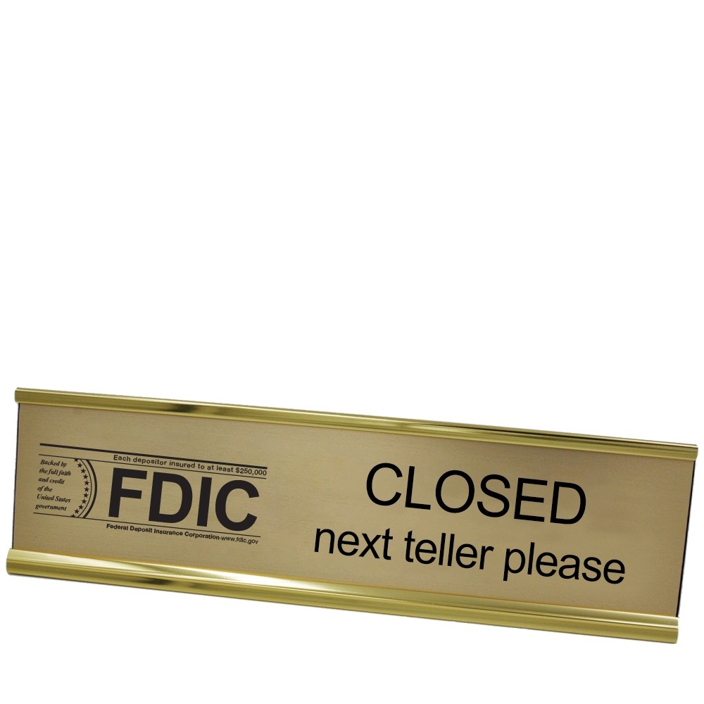 Desk Frame - Next Teller w/ FDIC - Gold w/ Black - Yellow Gold Frame - 10W x 2H 