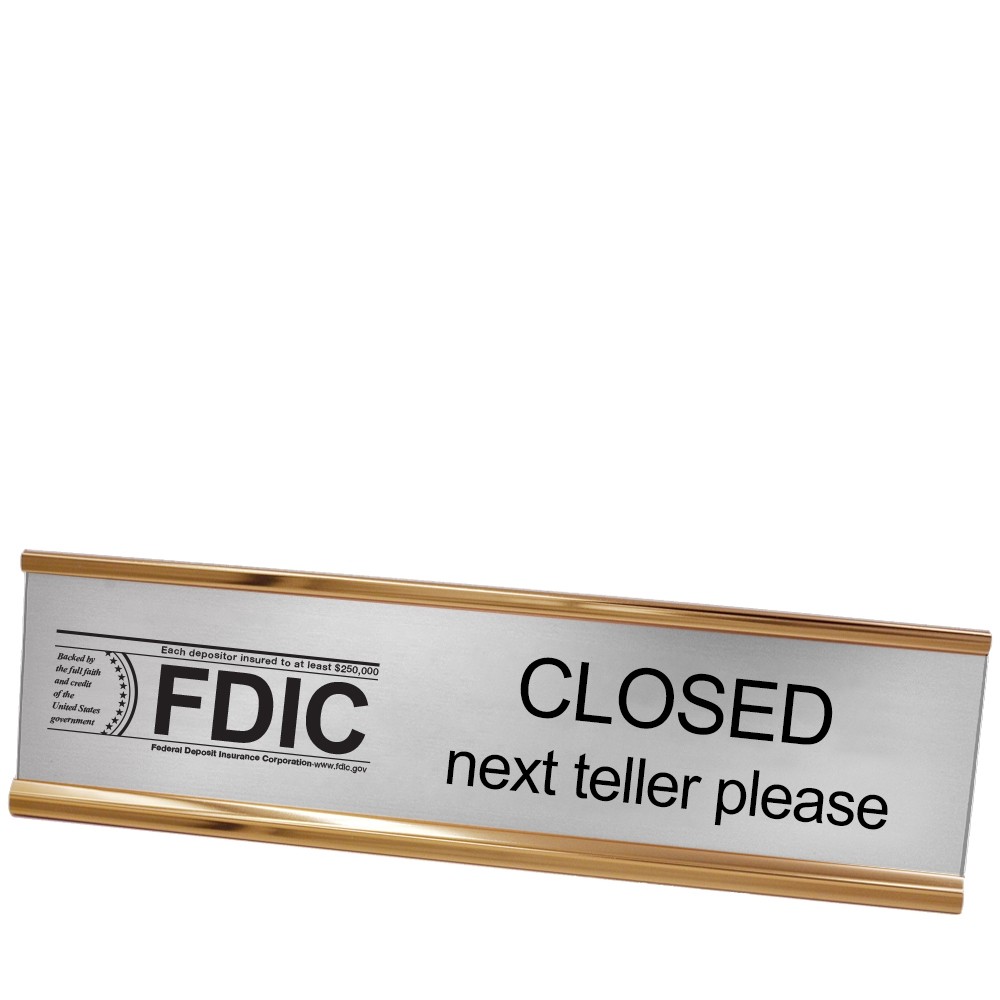 Desk Frame - Next Teller w/ FDIC - Silver w/ Black - Rose Gold Frame - 10W x 2H 