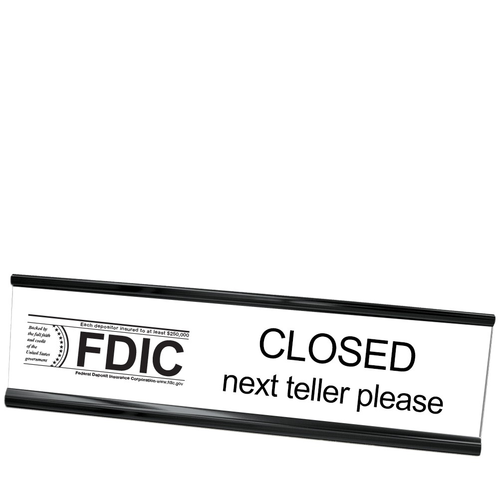 Desk Frame - Next Teller w/ FDIC - White w/ Black Text - Black Frame - 10W x 2H