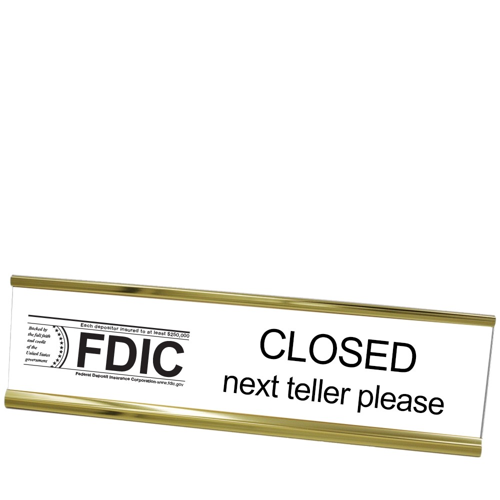 Desk Frame - Next Teller w/ FDIC - White w/ Black - Yellow Gold Frame - 10W x 2H