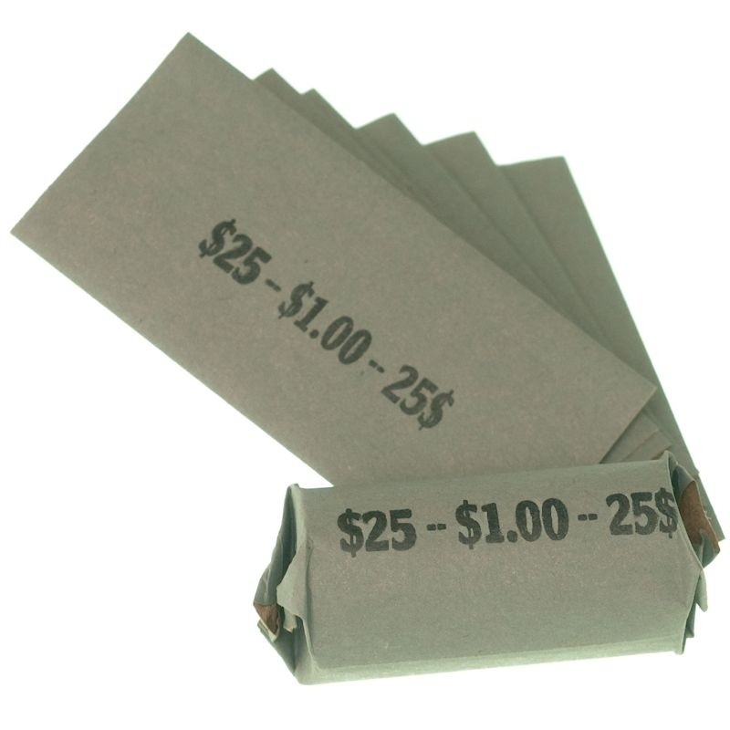 dollar coin rolls,  flat coin wrappers, coin wrapping paper