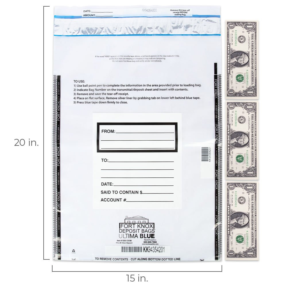 15W x 20H Ultima Blue® Money Bags E Bag Showing Bills for size