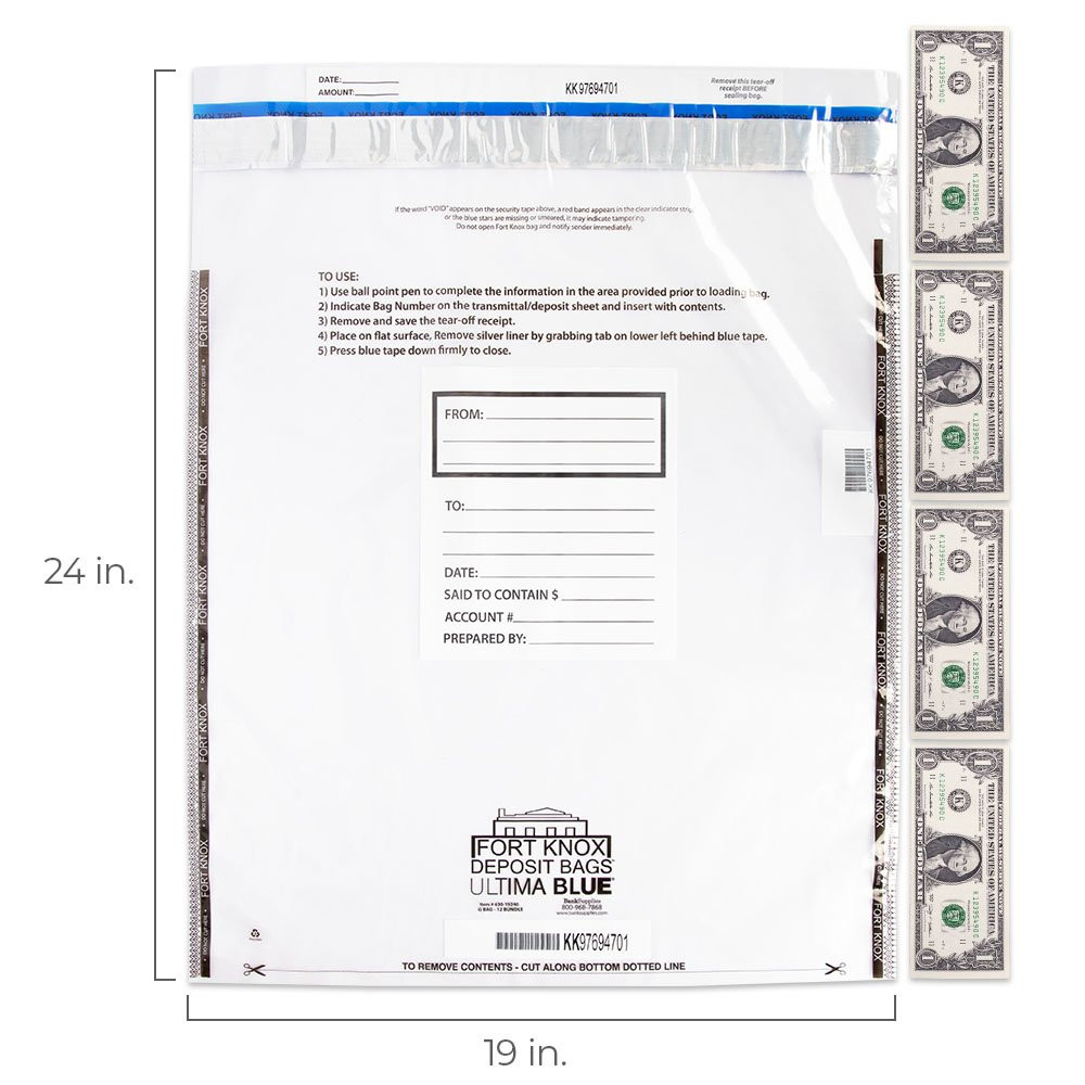  Bundle Ultima Blue® Money Bags - G Bag Showing size with bills next bag