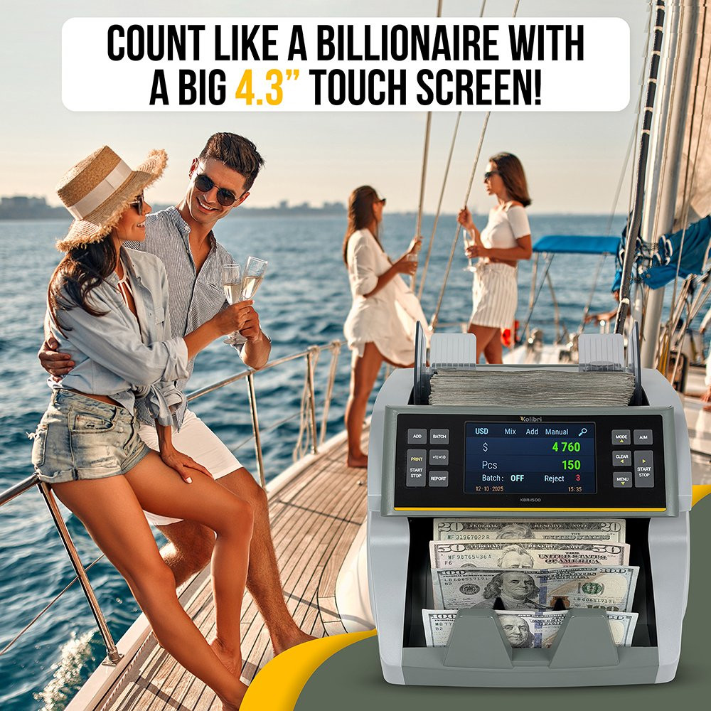 count like a billionaire with KBR-1500 V2; CASSIDA KOLIBRI KBR-1500 V2 SINGLE POCKET CURRENCY DISCRIMINATOR MIXED DENOMINATION MONEY COUNTER