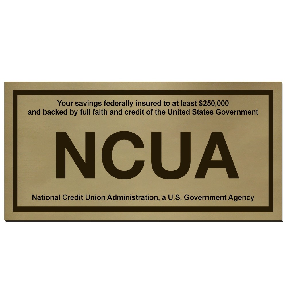 Wall Plate - NCUA - 8W x 4H - Gold w/ Black Text - Adhesive Tape
