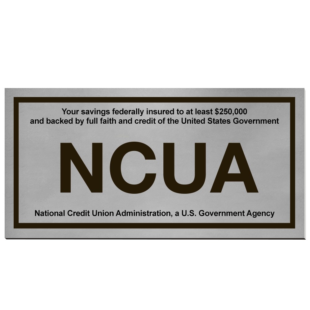 Wall Plate - NCUA - 8W x 4H - Silver w/ Black Text - Adhesive Tape