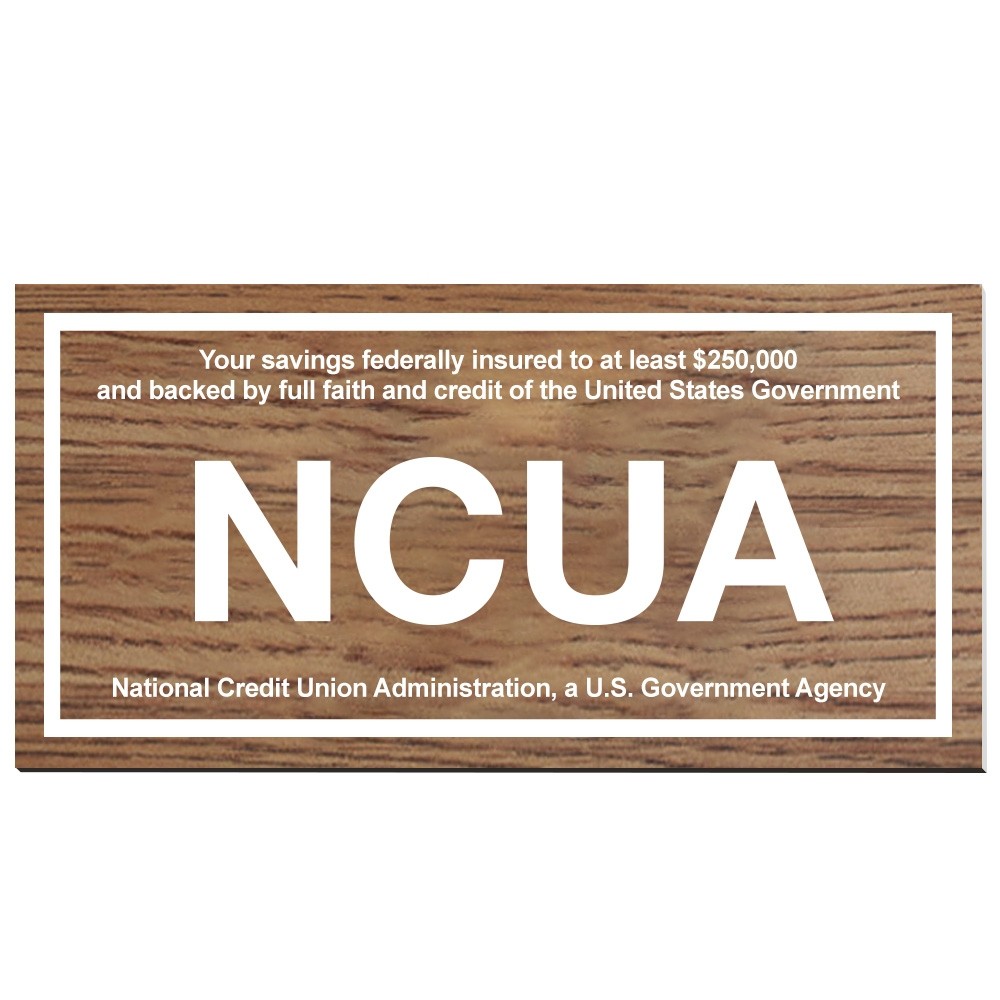 Wall Plate - NCUA - 8W x 4H - Walnut w/ White Text - Velcro®
