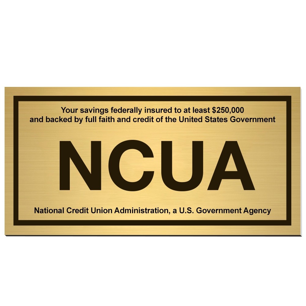 Wall Plate-NCUA - Brass - Black Text-Adhesive Tape - 8W x 4H