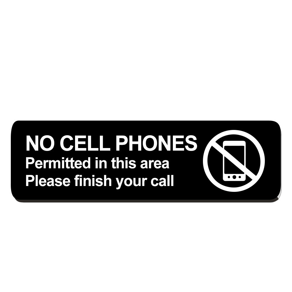 No Cell Phones Permitted Sign- 10W x 3H - Black w/ White Text - Velcro®