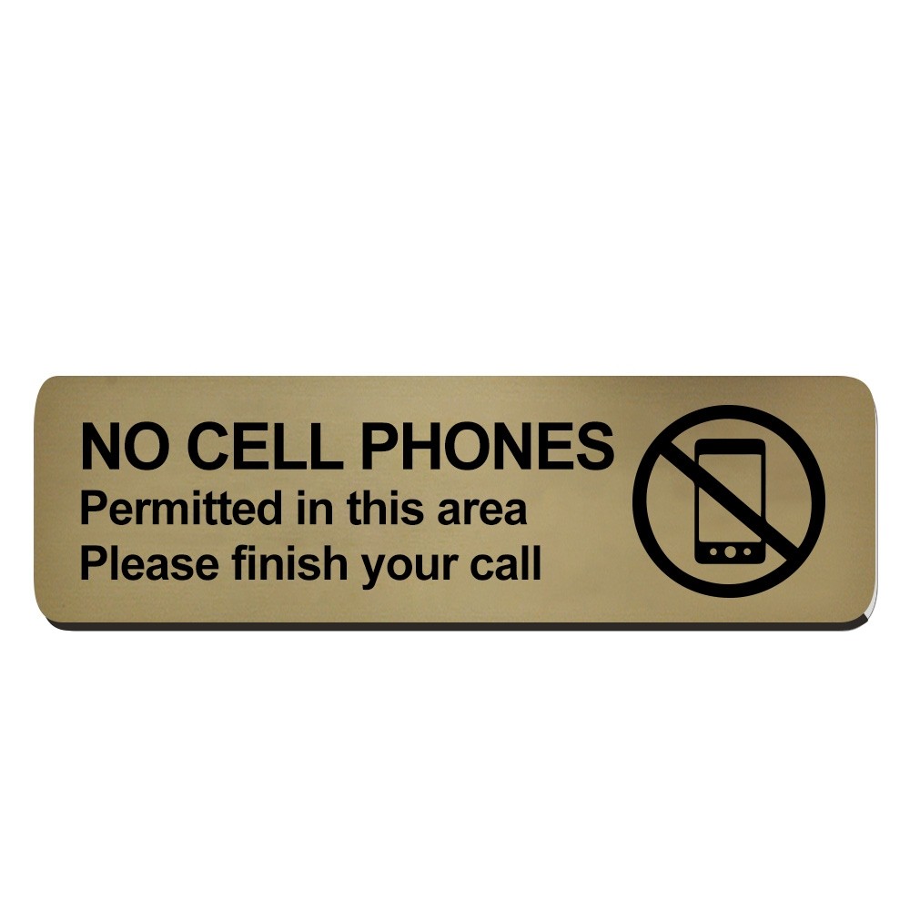 No Cell Phones Permitted Sign- 10W x 3H - Gold w/ Black Text - Adhesive Tape
