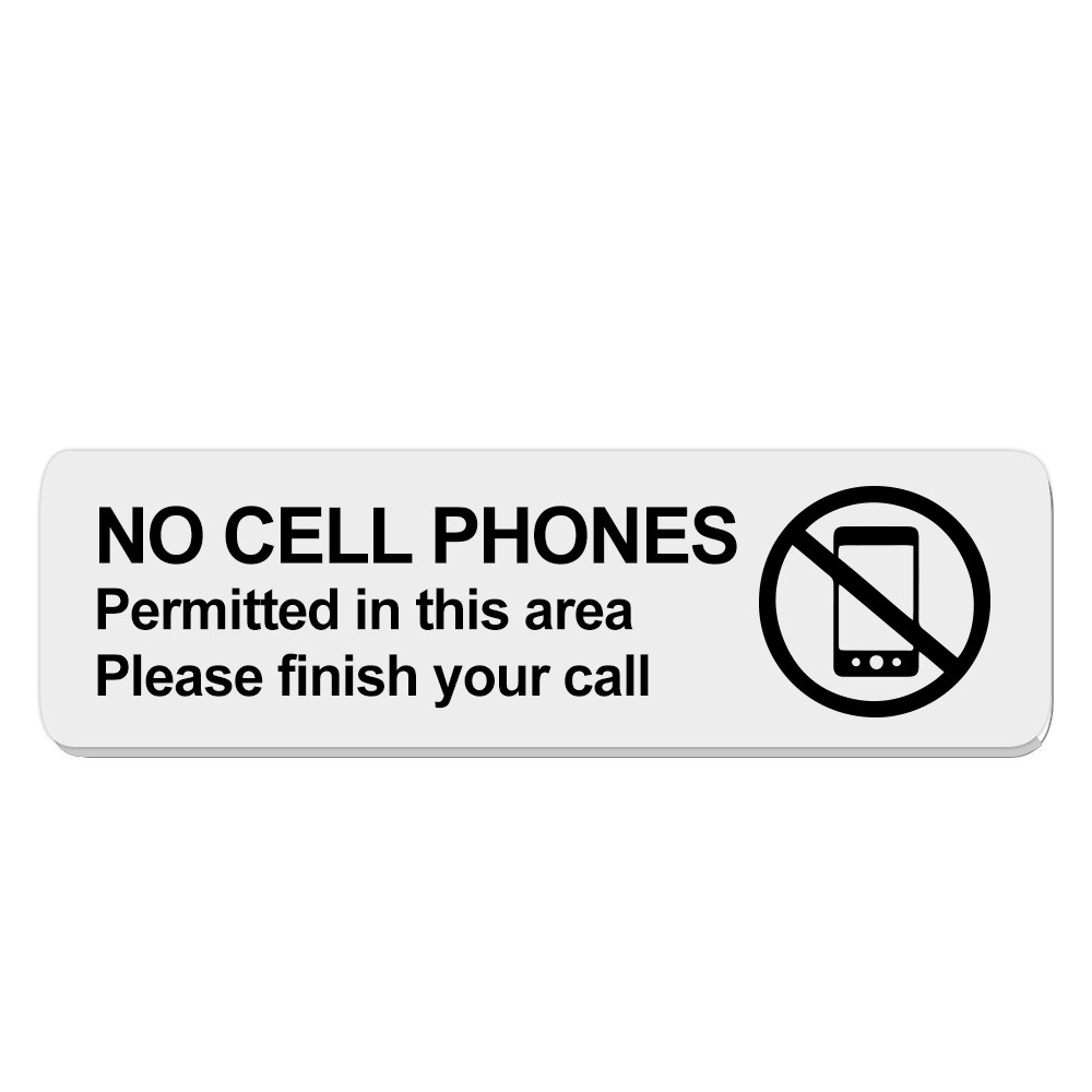 No Cell Phones Permitted Sign - 10W x 3H - White w/ Black Text - Adhesive Tape