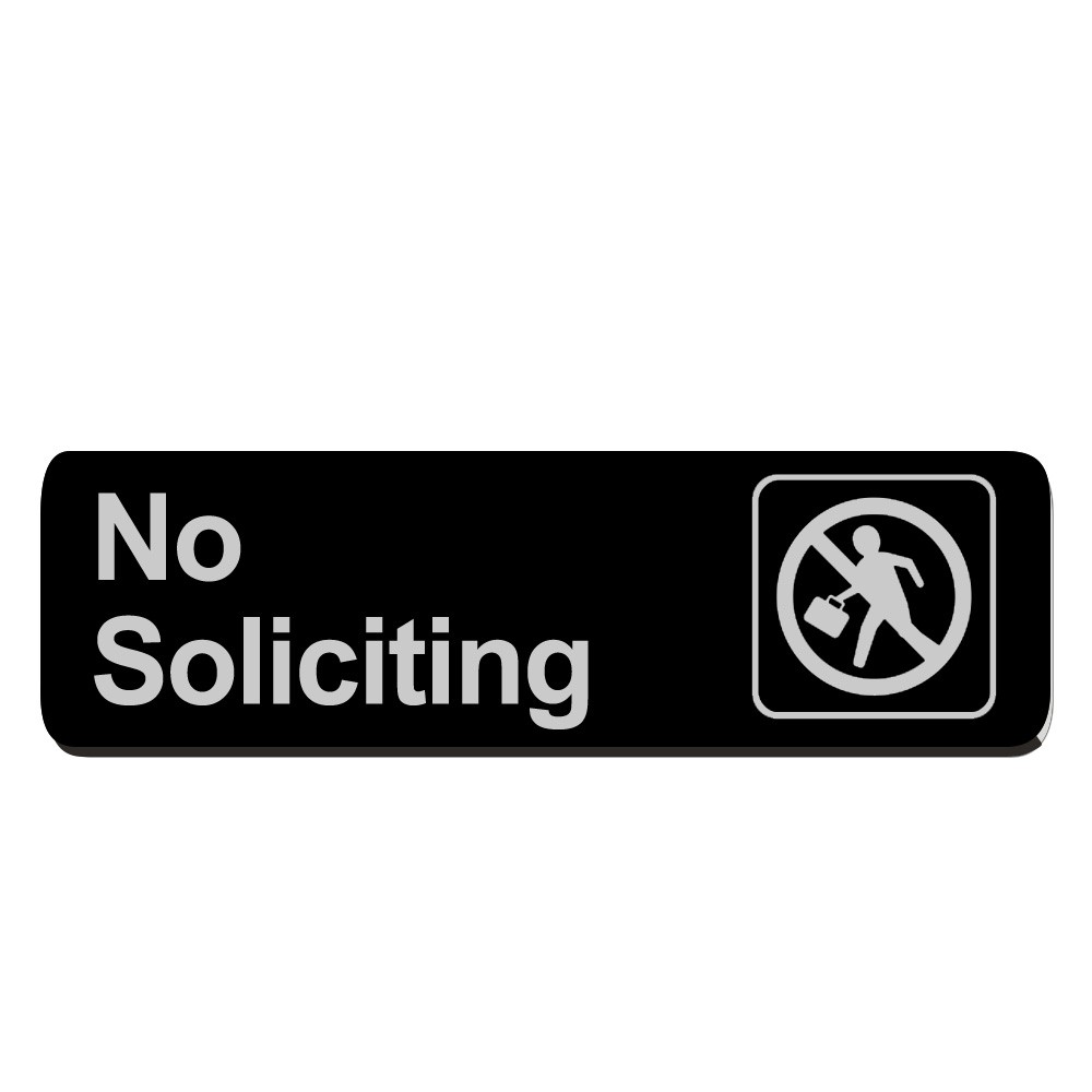 No Soliciting Sign - Black w/ Silver Text - Velcro® - 10W x 3H