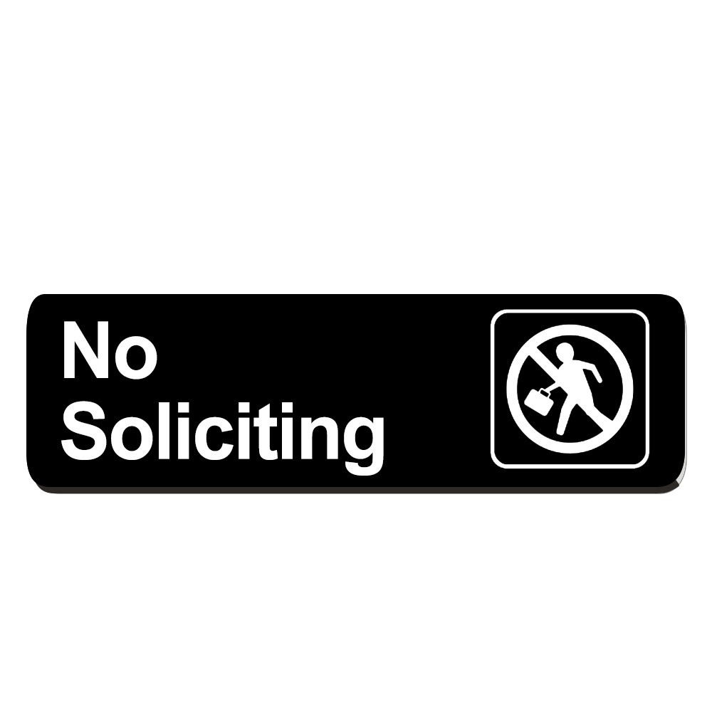 No Soliciting Sign - Black w/ White Text - Velcro® - 10W x 3H