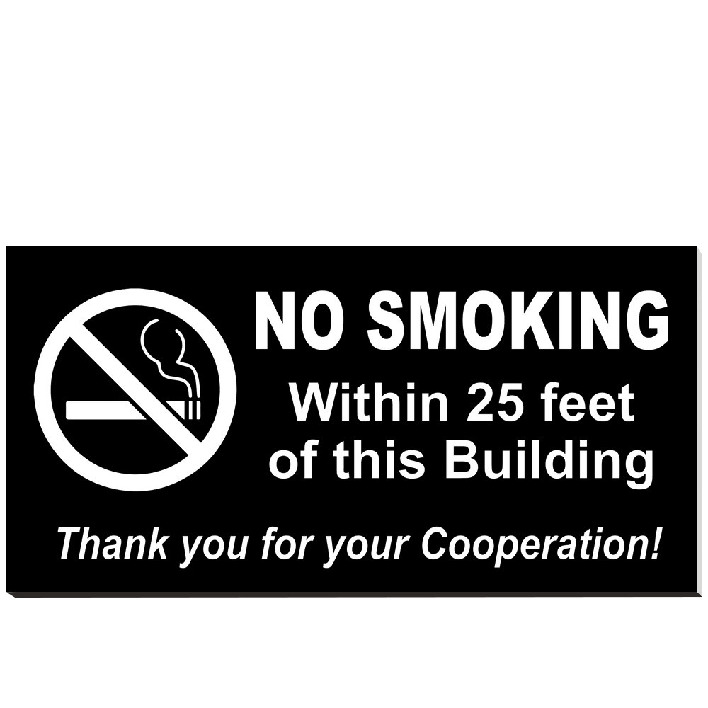 Customized No Smoking Sign - 12W x 6H - Black w/ White Text - Fabric Pins