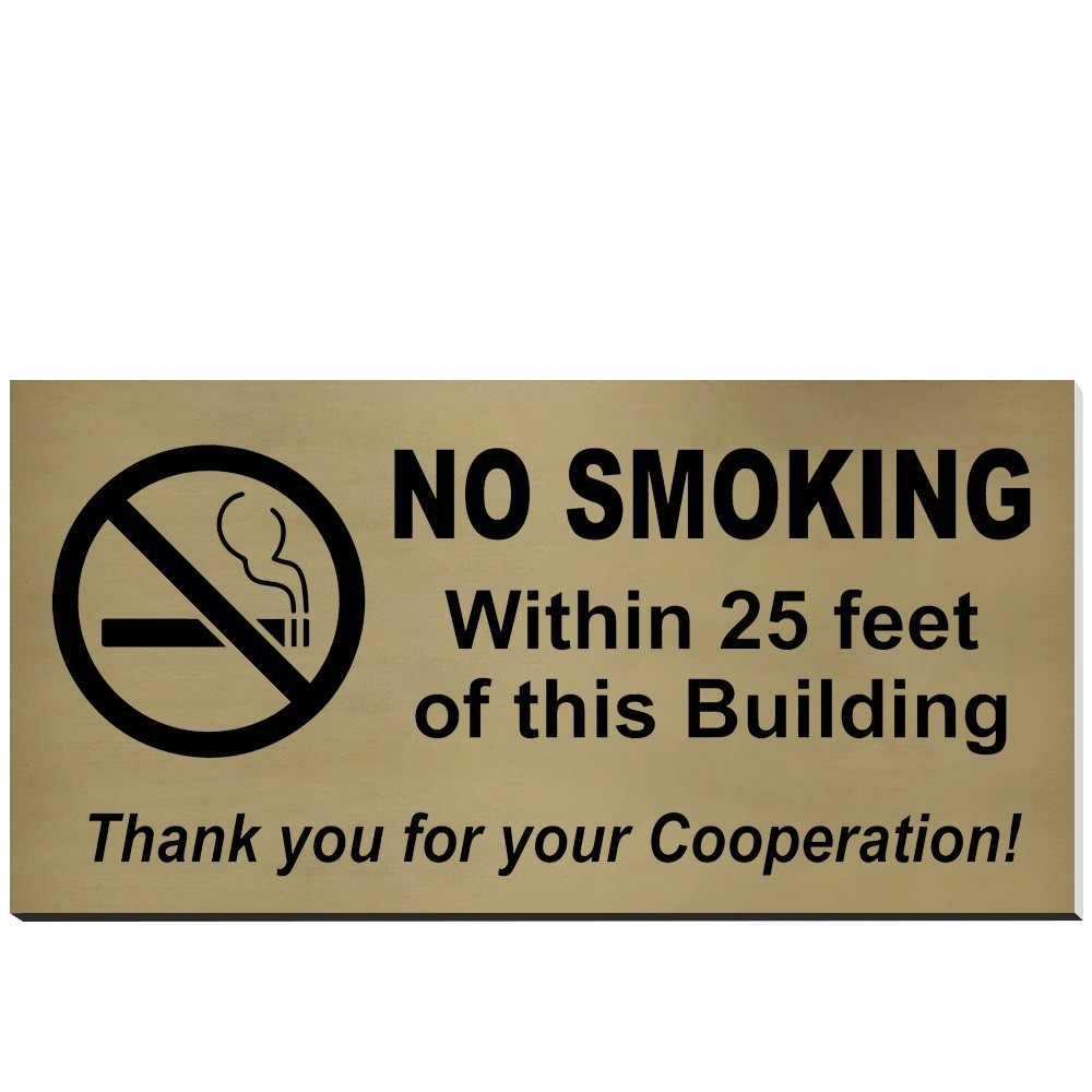 Customized No Smoking Sign - 12W x 6H - Gold w/ Black Text - Adhesive Tape
