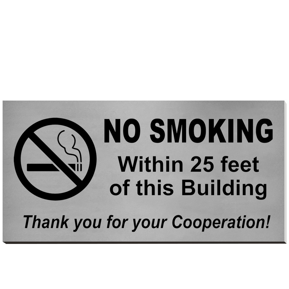 Customized No Smoking Sign - 12W x 6H - Silver w/ Black Text - Fabric Pins