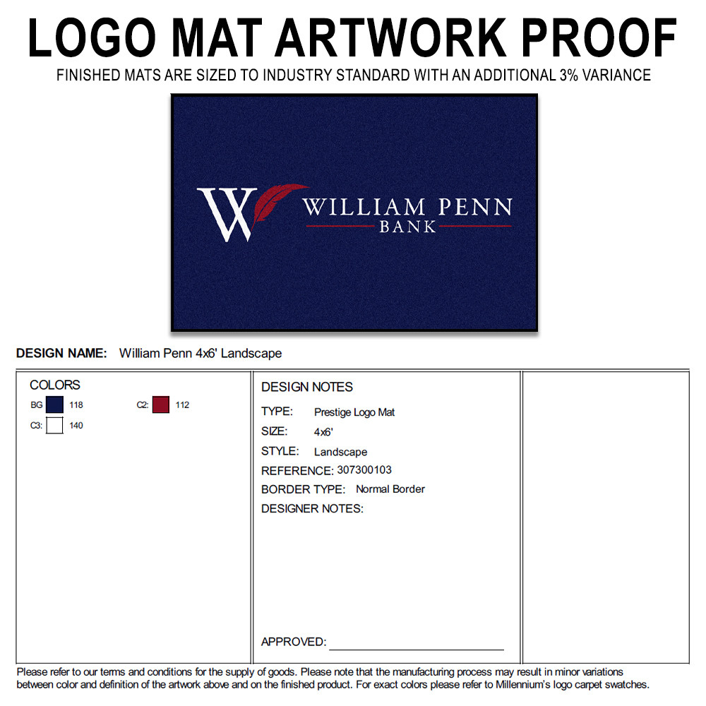 Custom Dyed Indoor Logo Mat - 18oz Carpet - Artwork Proof Example