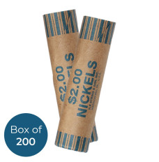 Cartridge Pre-Crimped Nickel Coin Wrappers - Kraft Rolls - Box of  200 - two rolls with label 