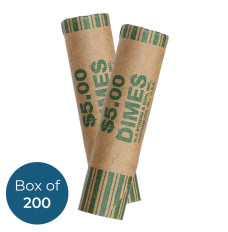 Cartridge Pre-Crimped Dime Coin Wrappers - Kraft Rolls - Box of - two rolls with lable 200
