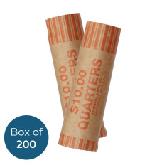 Cartridge Pre-Crimped Quarter Coin Wrappers - Kraft Rolls - Box of 200  - two rolls with label 