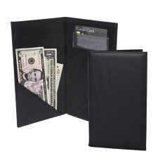 Leatherette Guest Check Presenter with Credit Card Pocket- 5-1/2W x 10H- Show with 2 views- Open in use and closed 