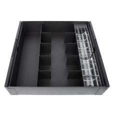 Top view of the Side view of STEELMASTER® Metal Cash Tray with 5 Currency, 6 Coin slots and 1 Storage Compartment