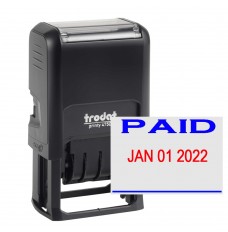Self-Inking Stamp - Paid w/ Date - Blue w/ Red - 1-1/2"W x 1"H
