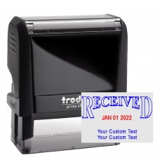 Self-Inking Stamp - Received w/ 2 lines of Cust Text - Blue w/ Red Date - 2.3"W x 1.5"H