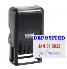 Self-Inking Stamp - Deposited w/ Signature - Blue Text w/ Red Date