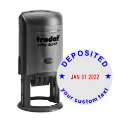 Self-Inking Stamp - Deposited - Round - 1 line of Cust Text - Blue w/ Red - 1-1/2"D