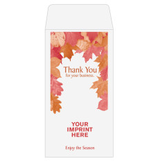 2 Color Pre-Designed Teller Envelopes - Autumn Leaves, Coin style bank envelopes with imprint location 