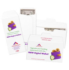 Standard open  & Side open Drive thru Cash envelopes for drive up bank tellers  with cash in envelope; The cash or coin shown is for illustration purposes only 