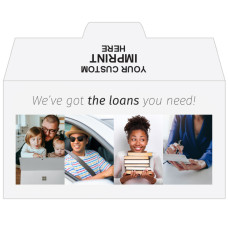 Side open Drive thru money envelopes  with imprint location - Full Color Pre-Designed Drive Up Envelope - We've Got The Loans You Need