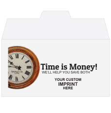 Full Color Pre-Designed Drive Up Envelope - Time Is Money, Side open Drive thru money envelopes with imprint lcoation 
