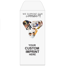 Standard open Cash envelopes for drive up bank tellers  with imprint location - Full Color Pre-Designed Drive Up Envelope - We Support Your Community